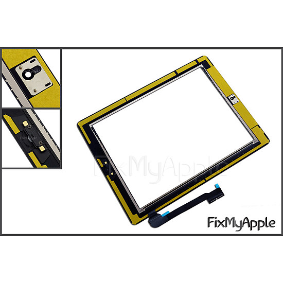 Glass Digitizer Assembly with Home Button, Camera Bracket and Adhesive - Black [High Quality] for iPad 3 (The new iPad)